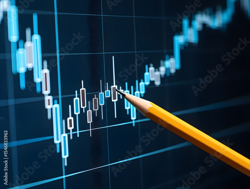 Analyzing Financial Trends A Detailed View of Stock Market Performance with Candlestick Charts and Precision Analysis Using a Pencil for Strategic Investment Planning and Data Interpretation