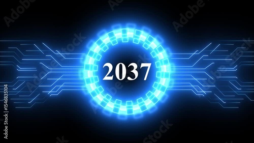 Concept of counting years. 2037 year symbol digital concept.