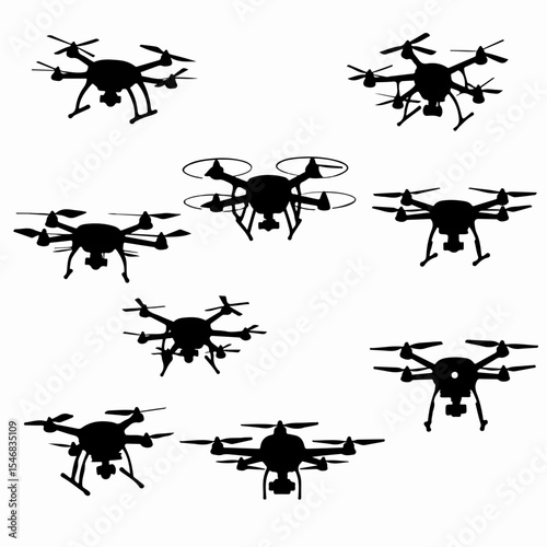 Drone black silhouettes unmanned aerial vehicle aircrafts