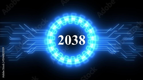 Concept of counting years. 2038 year symbol digital concept.