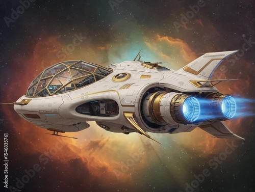 Wallpaper Mural Spaceship floats in endless black void among billions of twinkling stars — grandeur of cosmic solitude. Torontodigital.ca