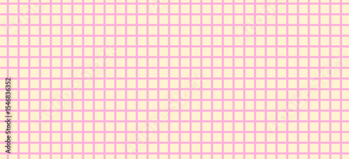 Pink grid pattern on beige background with evenly spaced vertical and horizontal lines. Seamless geometric background.