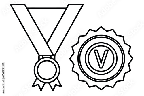 Medal Of Honor thin line and glyph solid icon. Editable stroke and perfect pixel isolated on transparent background