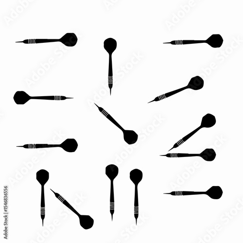 Darts game equipment arranged on white