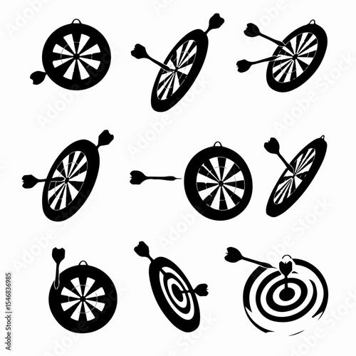 Darts and dartboards in various positions