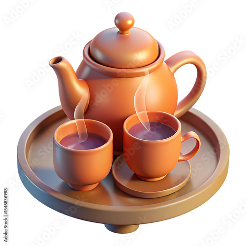 Elegant 3d render of a tea set with cups on a round tray for relaxation and comfort