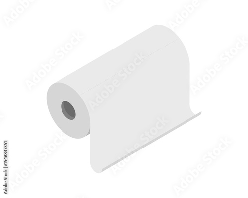 Clean, minimalist isometric illustration of a paper towel roll.  Perfect for websites, apps, or presentations needing a simple, fresh design. Represents cleanliness, hygiene, and resourcefulness.