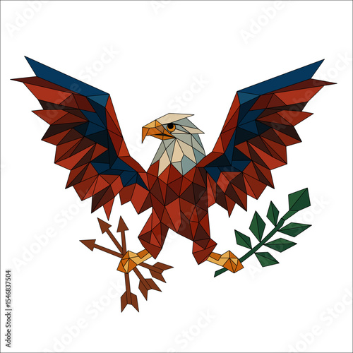 eagle with flag of usa drawn by hand polygon art