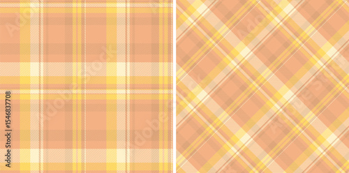 Two pastel plaid patterns in peach yellow. A cozy, warm, retro, textile style. Suitable for backgrounds, fabrics, or creative projects needing a classic touch.