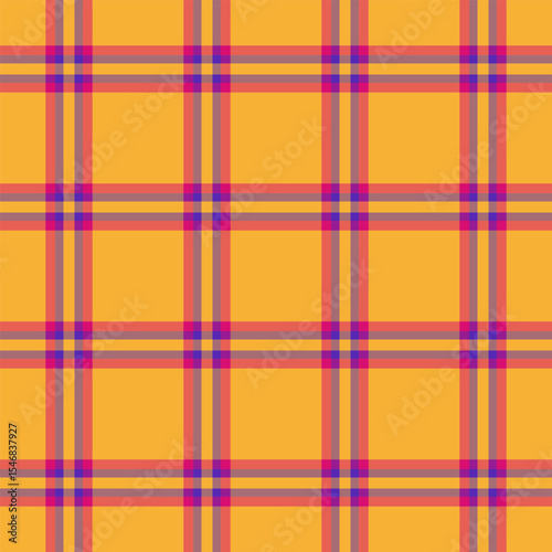 Vibrant yellow plaid pattern with thin purple, orange, and gray lines.  Perfect for textile design, website backgrounds, or fashionrelated projects.