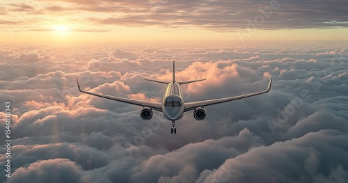 Airplane soaring above clouds at sunset (2)