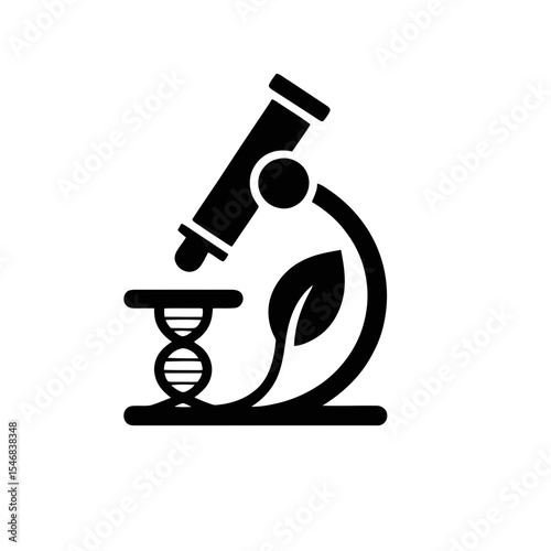 A stylized microscope is depicted alongside a DNA strand and a leaf, symbolizing the fusion of biology and technology