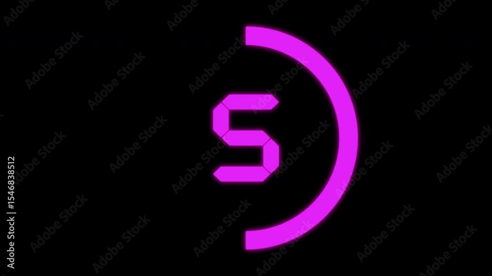10 second countdown neon animation. pink glowing number on black background. 4k
