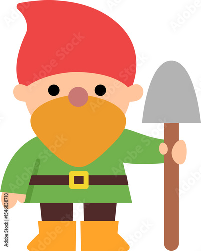 Vector dwarf icon. Magic creature clipart. Cute fairytale character. Woodland fantasy garden gnome with shovel. Forest fairy tale illustration isolated on white background