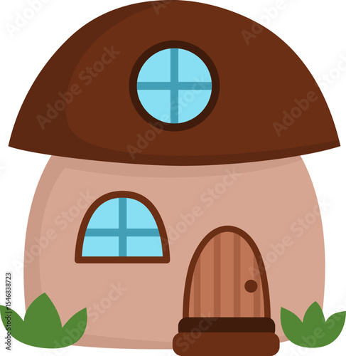 Vector little dwarf house shaped as mushroom. Tiny gnome home clipart. Fantasy forest or woodland cottage illustration. Magic fairytale dwelling icon isolated on white background