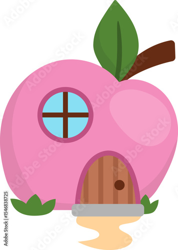 Vector little dwarf house shaped as apple. Tiny gnome home clipart. Fantasy forest or woodland cottage illustration. Magic fairytale dwelling icon isolated on white background