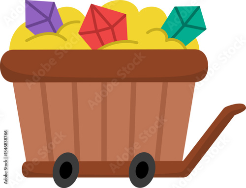 Vector treasure sack icon. Bag with gold, diamonds, gemstones, ruby, emerald. Magic or fairytale pouch with precious stones isolated on white background