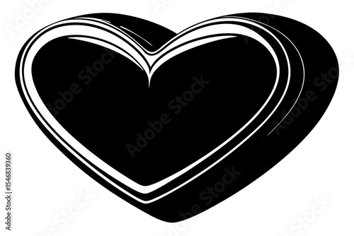 Black and white heart icon illustration, a glossy 3D symbol of love and romance for Valentine's Day