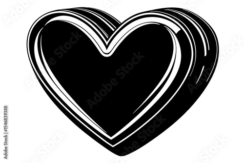 Black and white heart symbol with a silver sheen against a dark background, perfect for conveying love, romance, or a wedding design