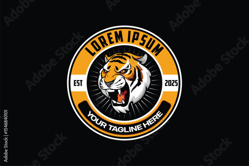 aggressive and angry tiger head cartoon character vector badge logo template