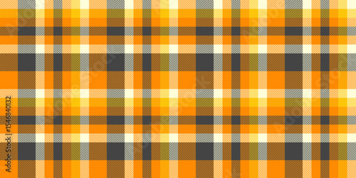 Vibrant autumnal plaid pattern in warm oranges, golds, and charcoal grey. Perfect for fallthemed designs, textiles, websites, and packaging.