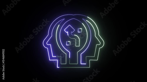 Glowing neon line strategic consulting icon with gear and lightbulb animation. Business strategy animation HD video isolated on black background.

