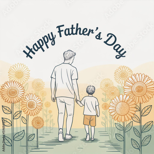 Parents Day. Happy Parents Day Vector Illustration. Parents Day Concept. Father and son Line art drawing isolated on white background