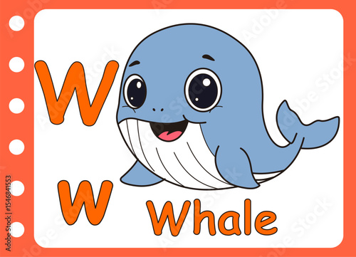 letter w for cute whale . kids education game learning