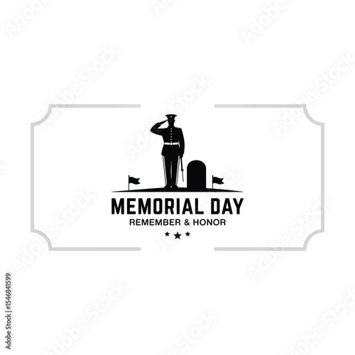 Memorial day illustration showing a military soldier saluting and remembering fallen heroes in honor