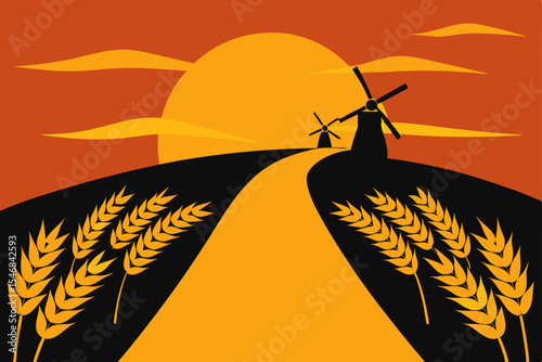 Golden wheat field at sunset, a picturesque summer landscape