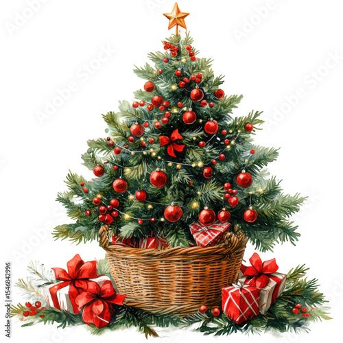 Wallpaper Mural Festive Christmas tree adorned with ornaments and gifts, set against a cheerful holiday backdrop Torontodigital.ca