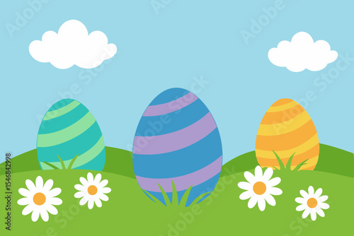 easter eggs in a grassy field with daisies