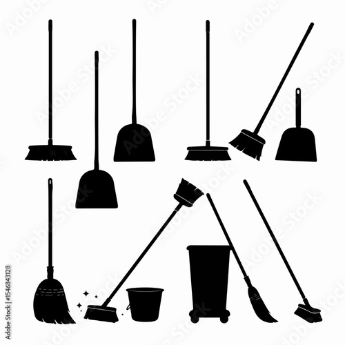 Cleaning tools and equipment silhouette set