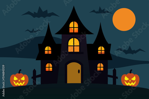 halloween background with pumpkin and bats