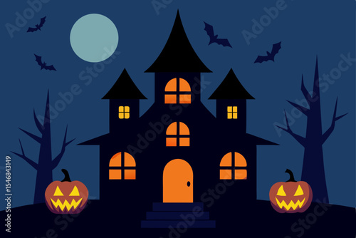 halloween background with pumpkin and bats