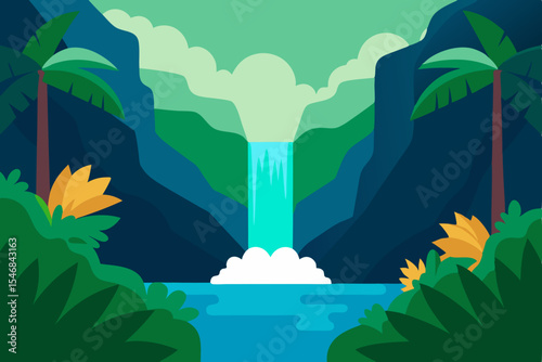 hidden waterfall oasis in a lush tropical canyon
