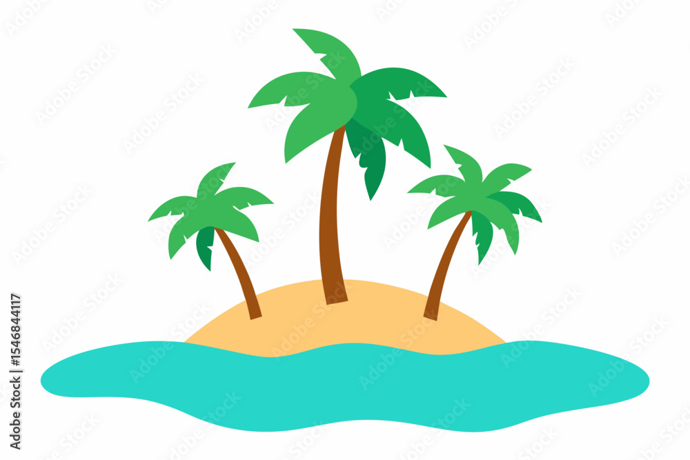 Tropical island paradise with palm trees on a sandy beach, ocean waves, and summer sun Tropical island paradise with palm trees on a sandy beach, ocean waves, and summer sun