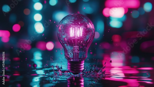 Illuminated lightbulb in vibrant splashes