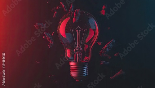 Shattered incandescent lightbulb, vibrant colors