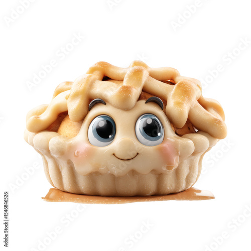 Cute cartoon apple pie with steam and eyes, isolated on transparent background