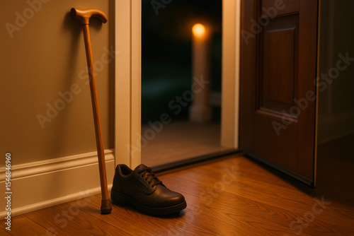 Maple Walking Cane and Orthotic Shoes.

