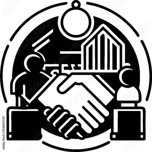 Abstract line icon of handshake under leadership