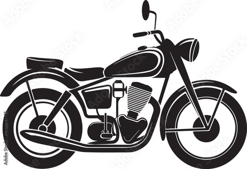 Classic Motorcycle Illustration Vintage Bike Design in Black and White