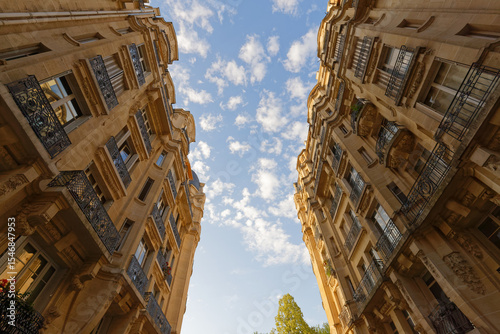 Canvas Print Paris, typical facades and windows, beautiful buildings, with old zinc roofs