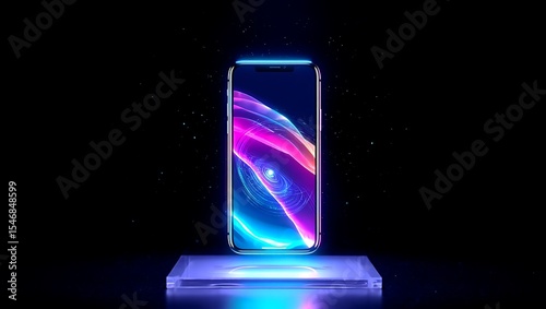 Vibrant Smartphone Display Neon Lights & Abstract Art photo