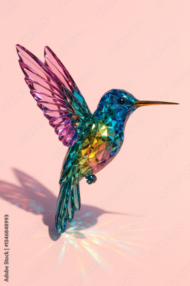 Obraz premium Prismatic hummingbird: A vibrant, iridescent display of color, faceted form, and graceful design. A stunning piece of decorative art.