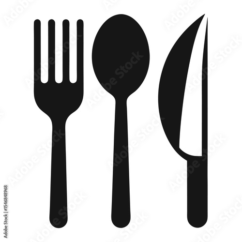 Simple Black and White Cutlery Icon Fork, Spoon, and Knife