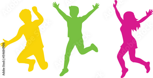 Colorful Paper Cutout Silhouettes of Jumping Children