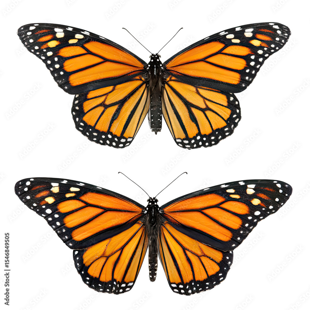 Fototapeta premium Magnificent Monarch Butterflies: A Close-Up Study of Two Exquisite Specimens