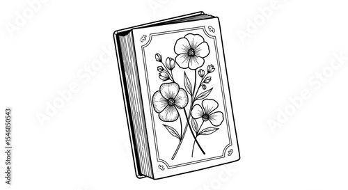 Decorative book with floral cover illustration in a hand-drawn style for literary and design concepts